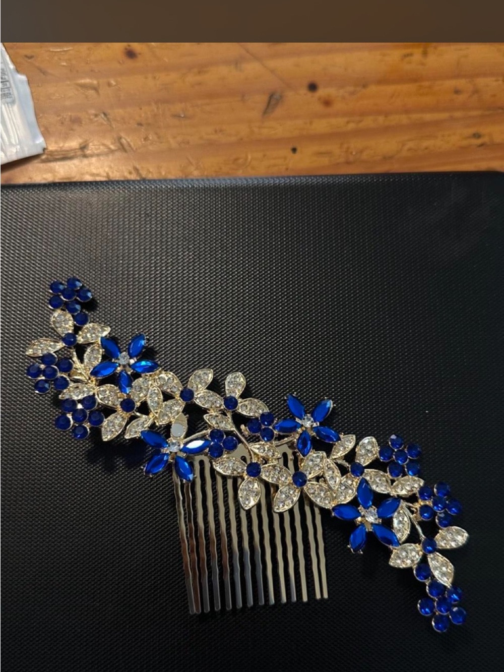 Royal Blue Crystal Floral Hair Comb - Women's Accessories